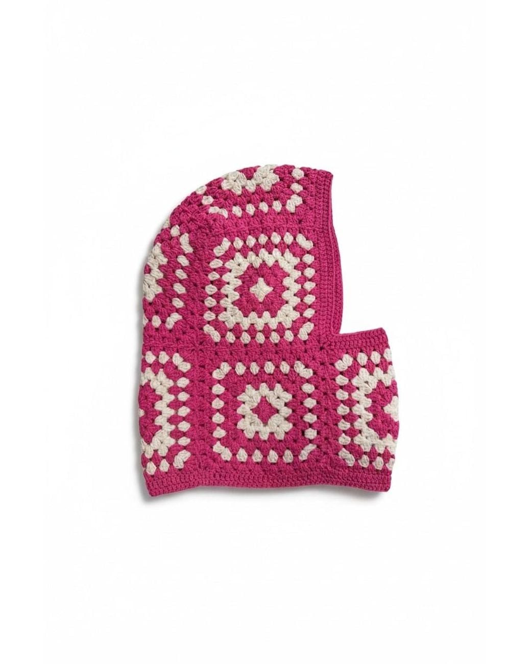 Ana Chic Pink Bright Granny Square Handmade Crochet Balaclava