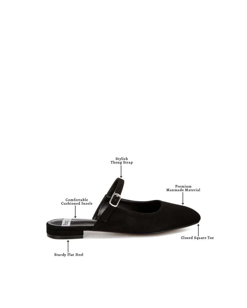 Rag & Co Black Dublish Square Toe Buckled Flats