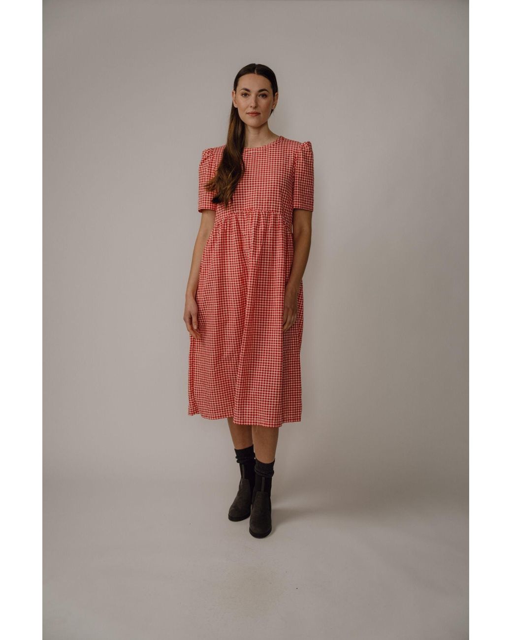 BEIRA Red Flora Dress – Gingham Cotton