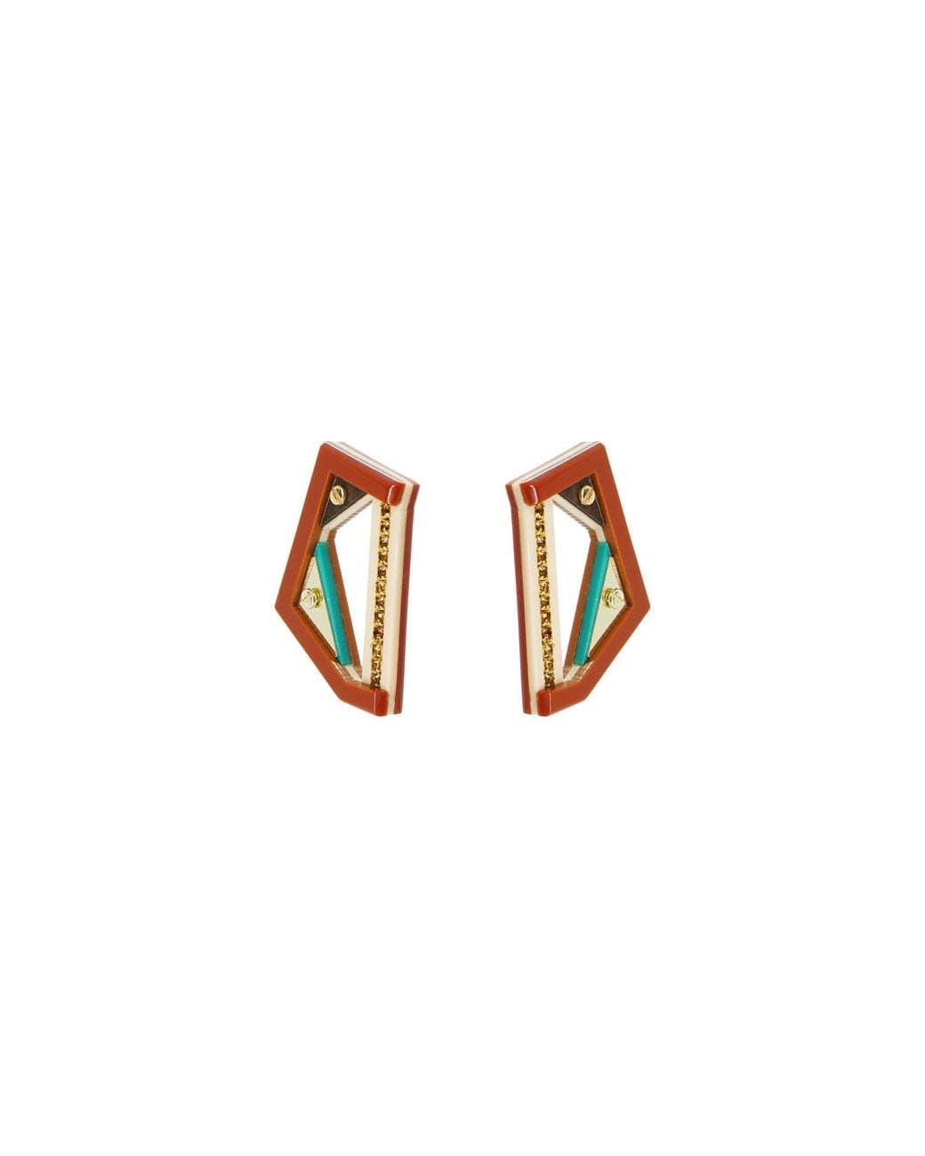 Gissa Bicalho Brown Acrylic Handmade Earring Faceted Cinnamon