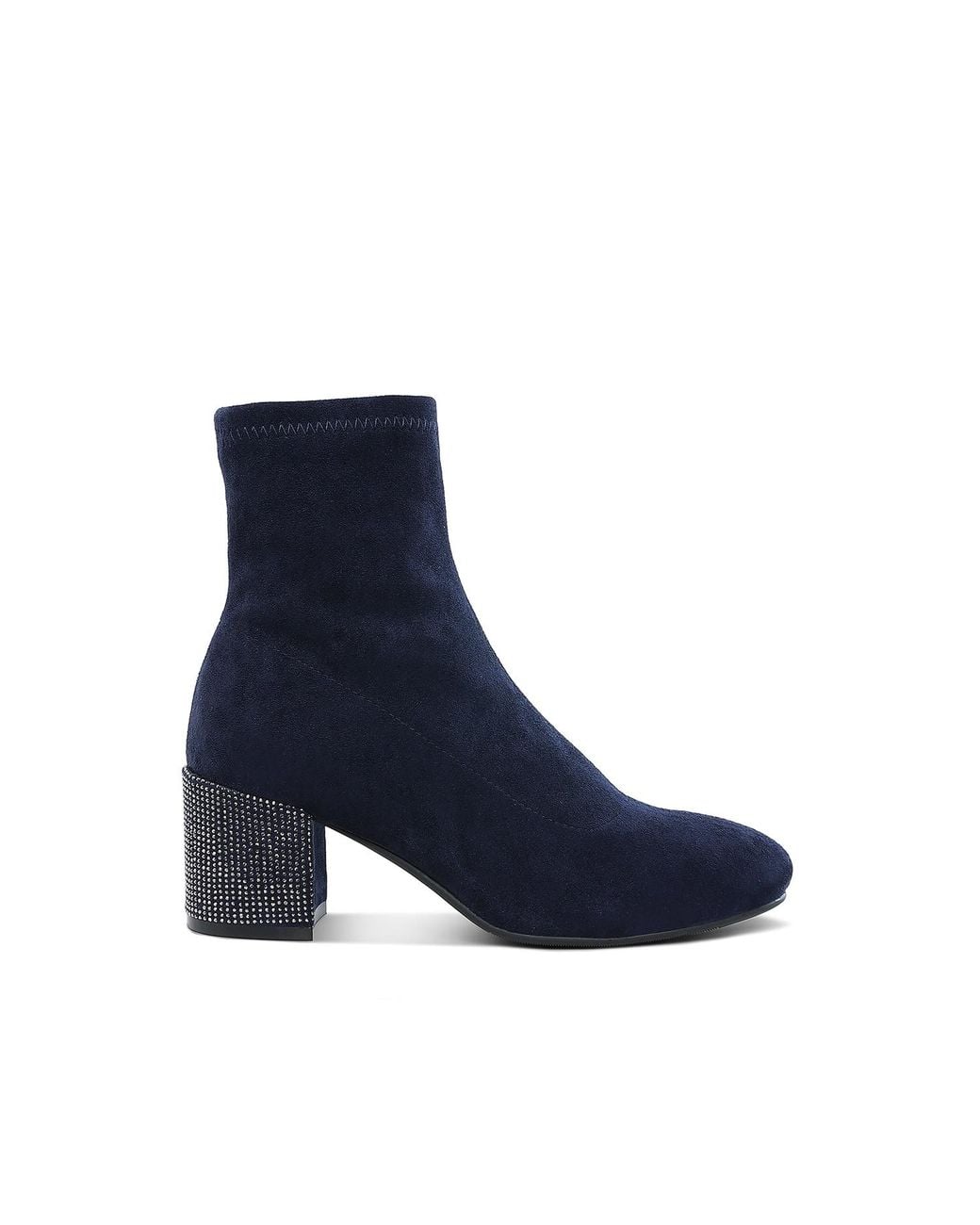 Rag & Co Blue Chena Rhinestones Embellished Block Heel Boots