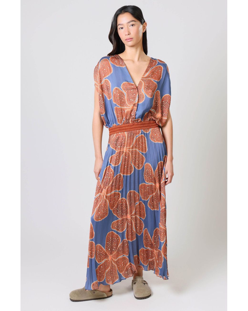 Traffic People Red Full Bloom And Floral Print Hera Dress