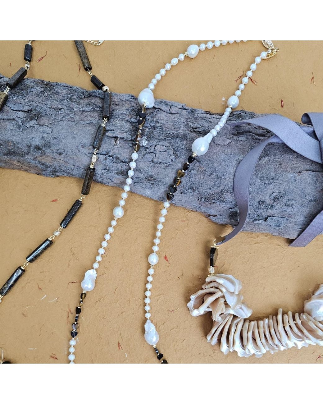 Farra Metallic Baroque Freshwater Pearls With Heart Tiger-Eye Stone Long Necklace