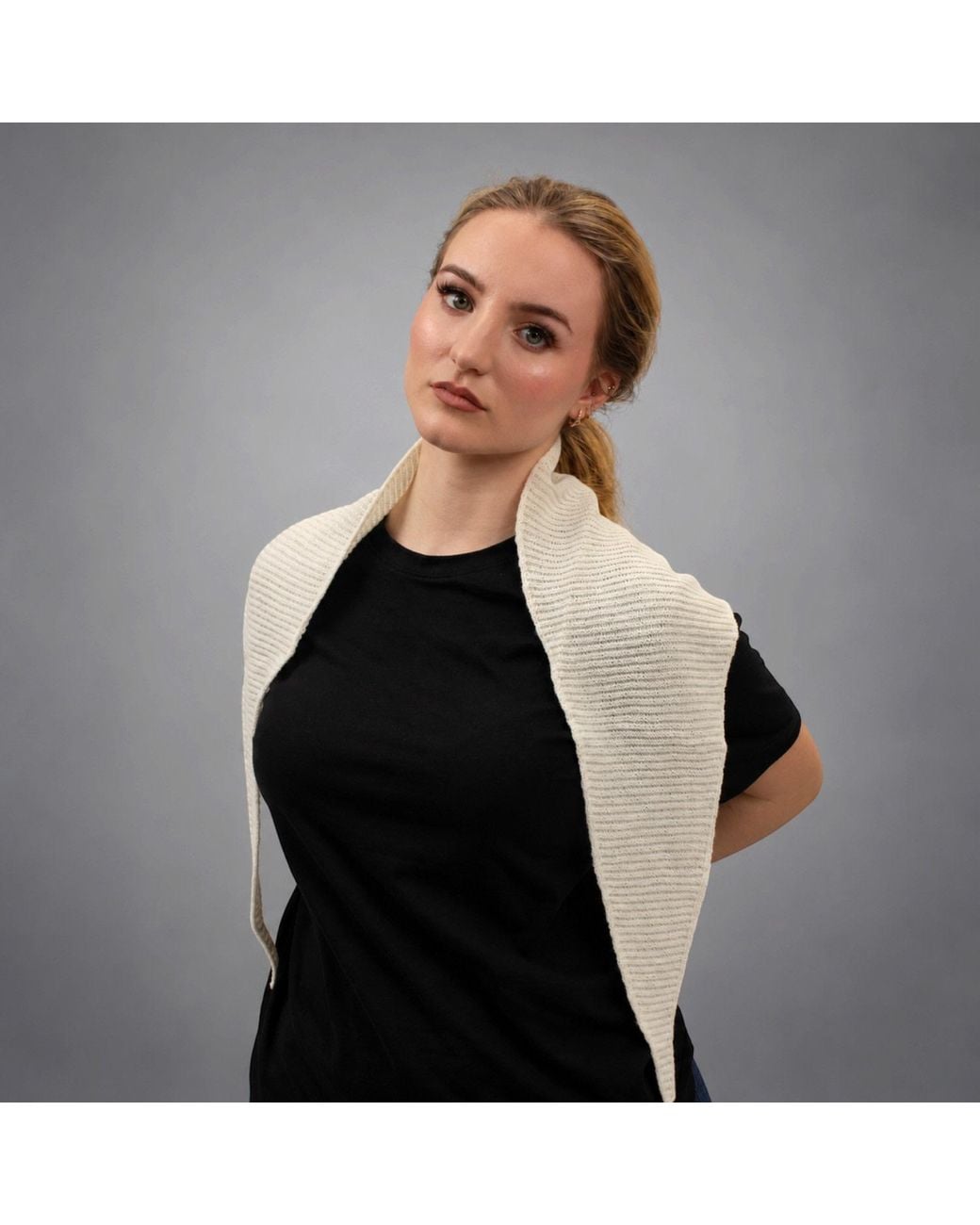 Loom & Cove Natural Neutrals 100% Cashmere Ribbed Triangle Scarf