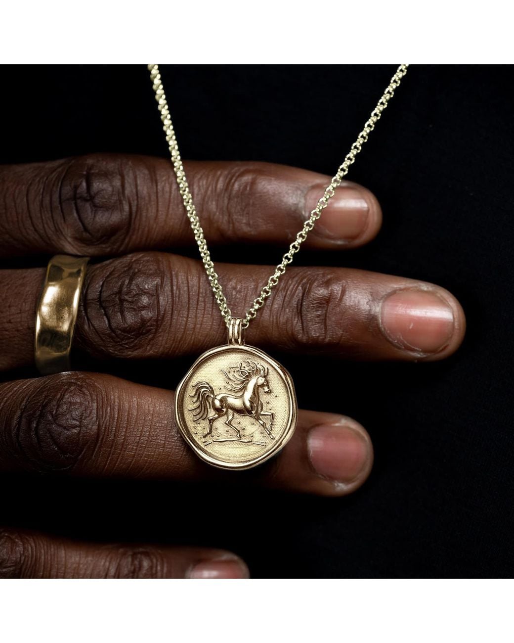 Dower & Hall Metallic Fire Horse Talisman Necklace for men