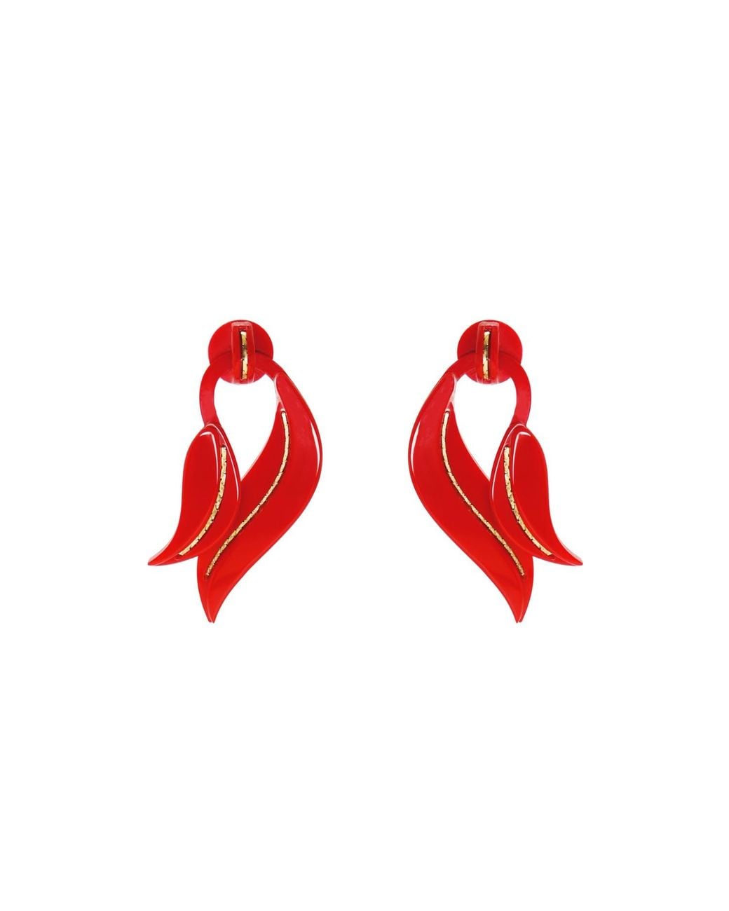 Gissa Bicalho Red Acrylic Handmade Earring Leaf Deco