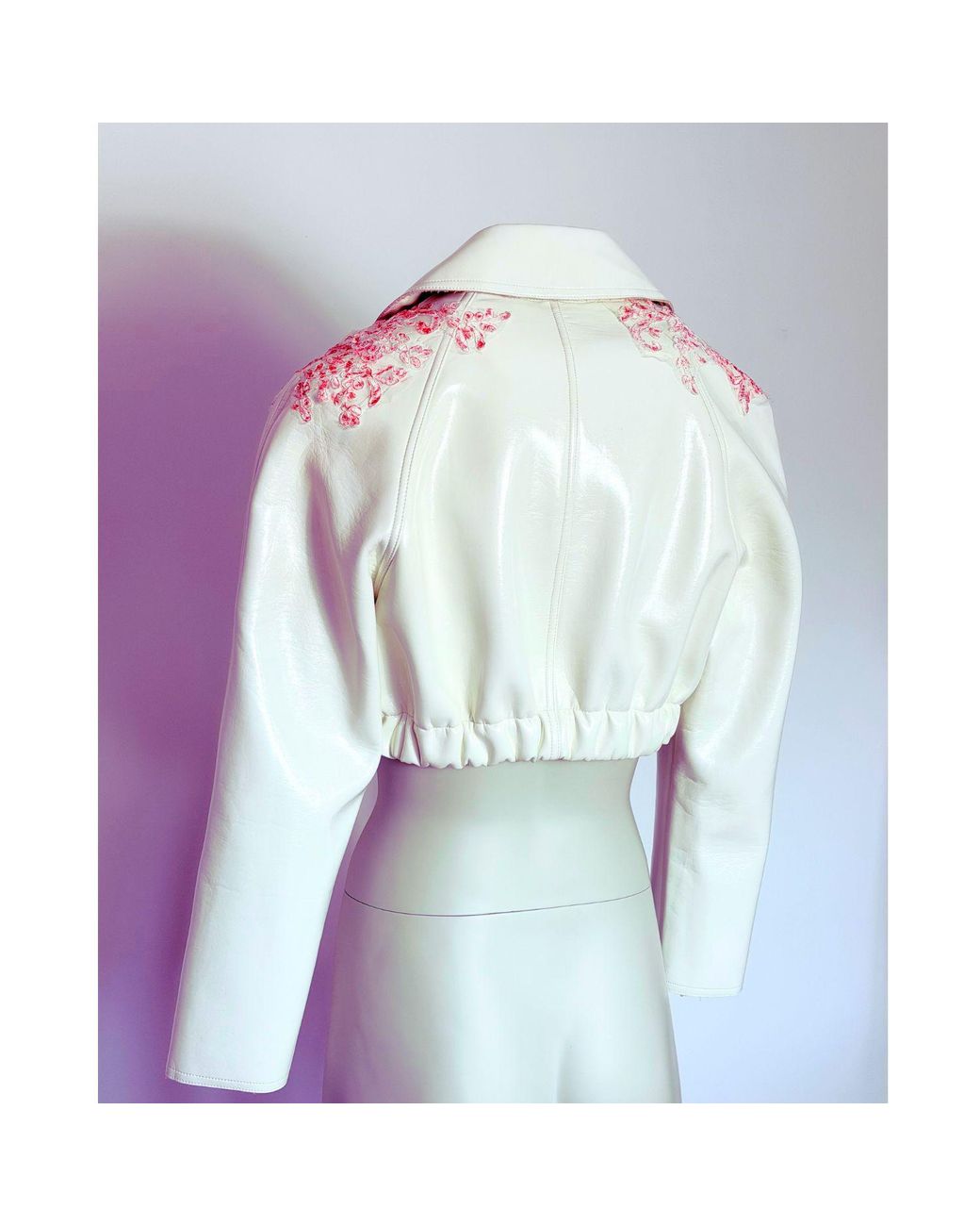 Couture to Your Door Green Neutrals Upcycled Vinyl Cream Cropped Jacket