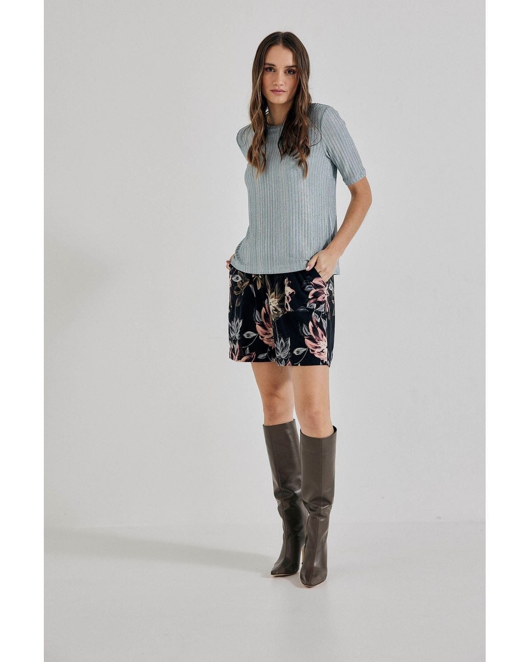 Lindsay Nicholas New York Blue Floral Jersey Short