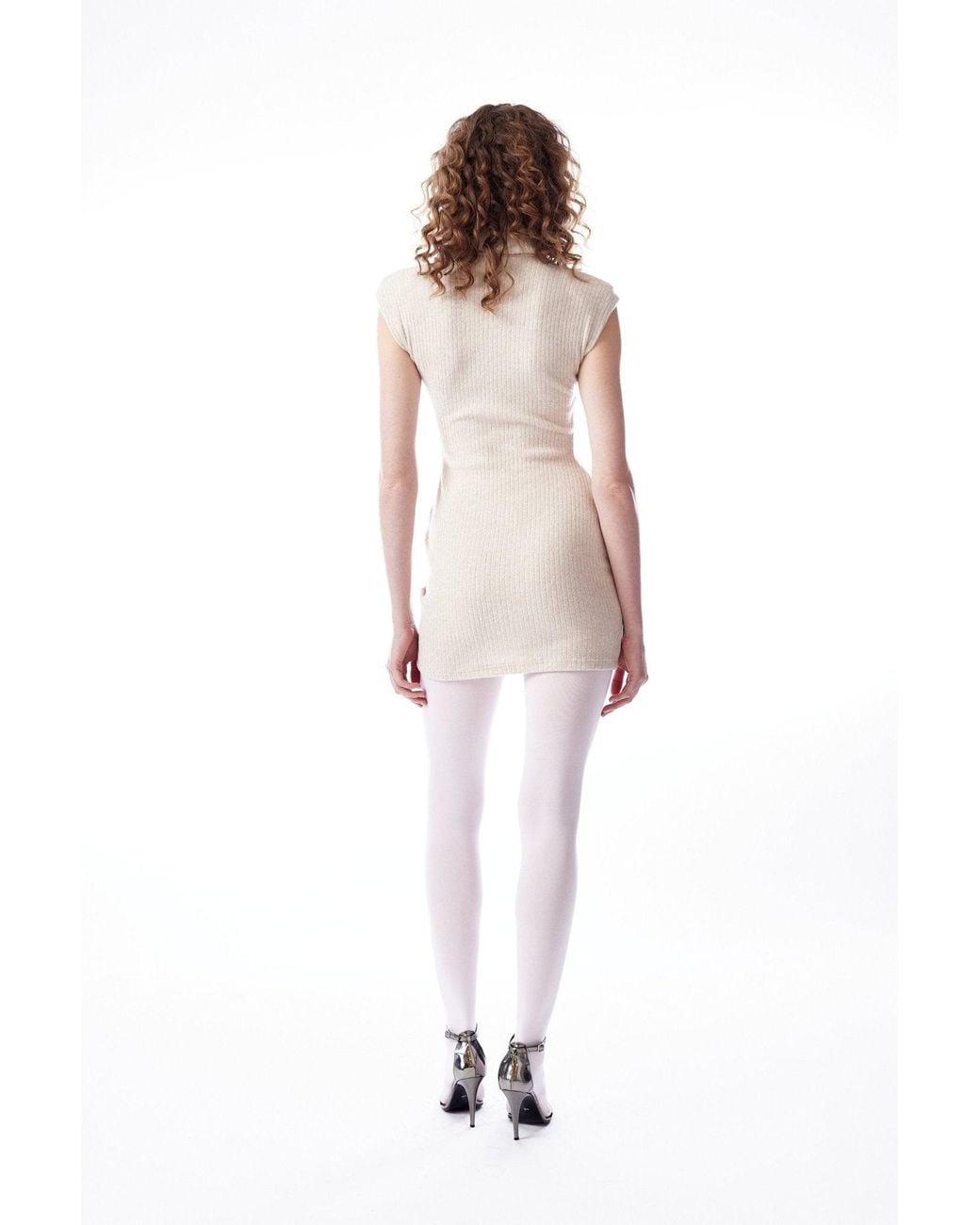 No'design White Neutrals Knit Mini Dress With Rose Detail Ecru