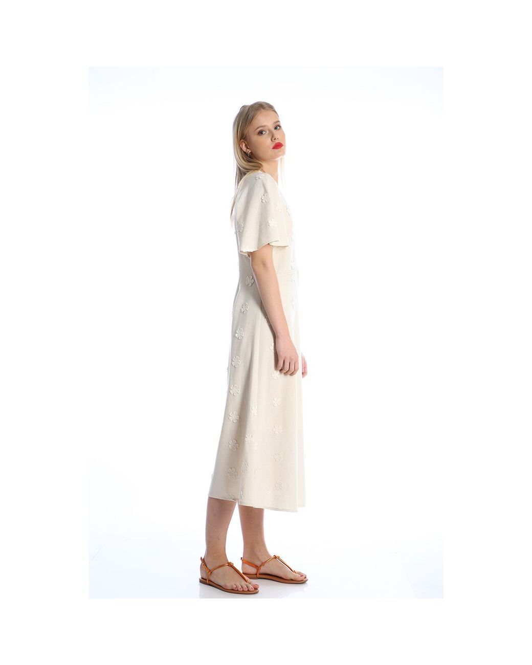 Silvia Serban Natural Neutrals 3D Flowers Dress With Negligee