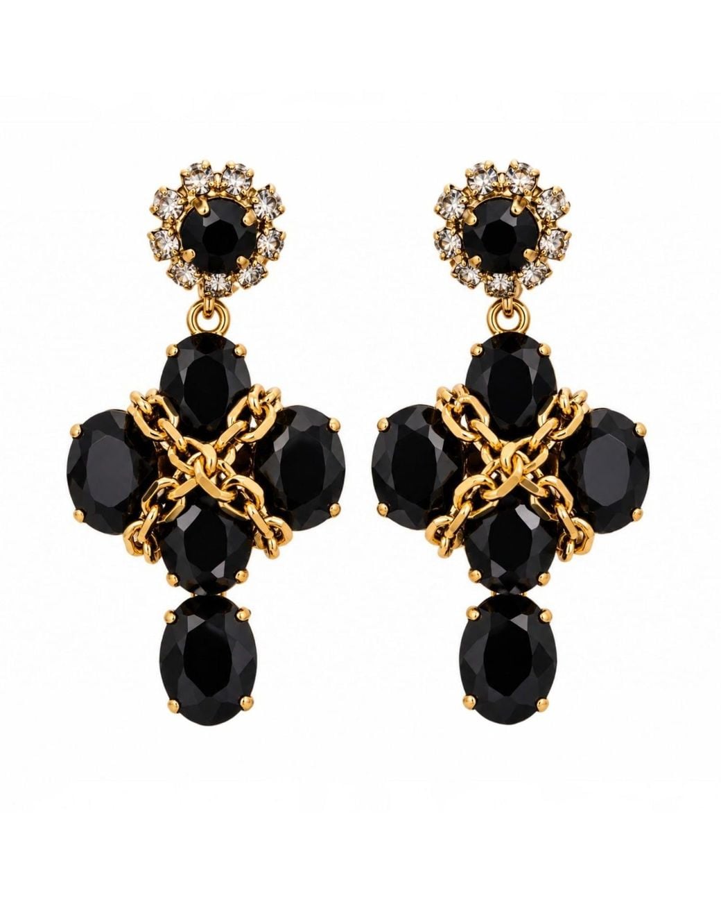 Vstyle Black Crystal Chain Statement Earrings