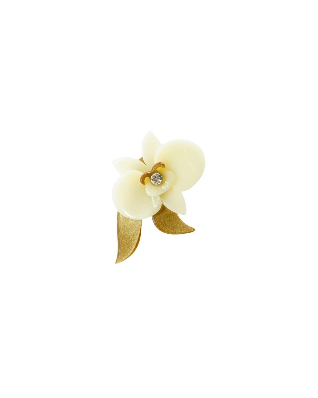 Gissa Bicalho Yellow Handmade Acrylic Brooch Orchid And Leave Cream