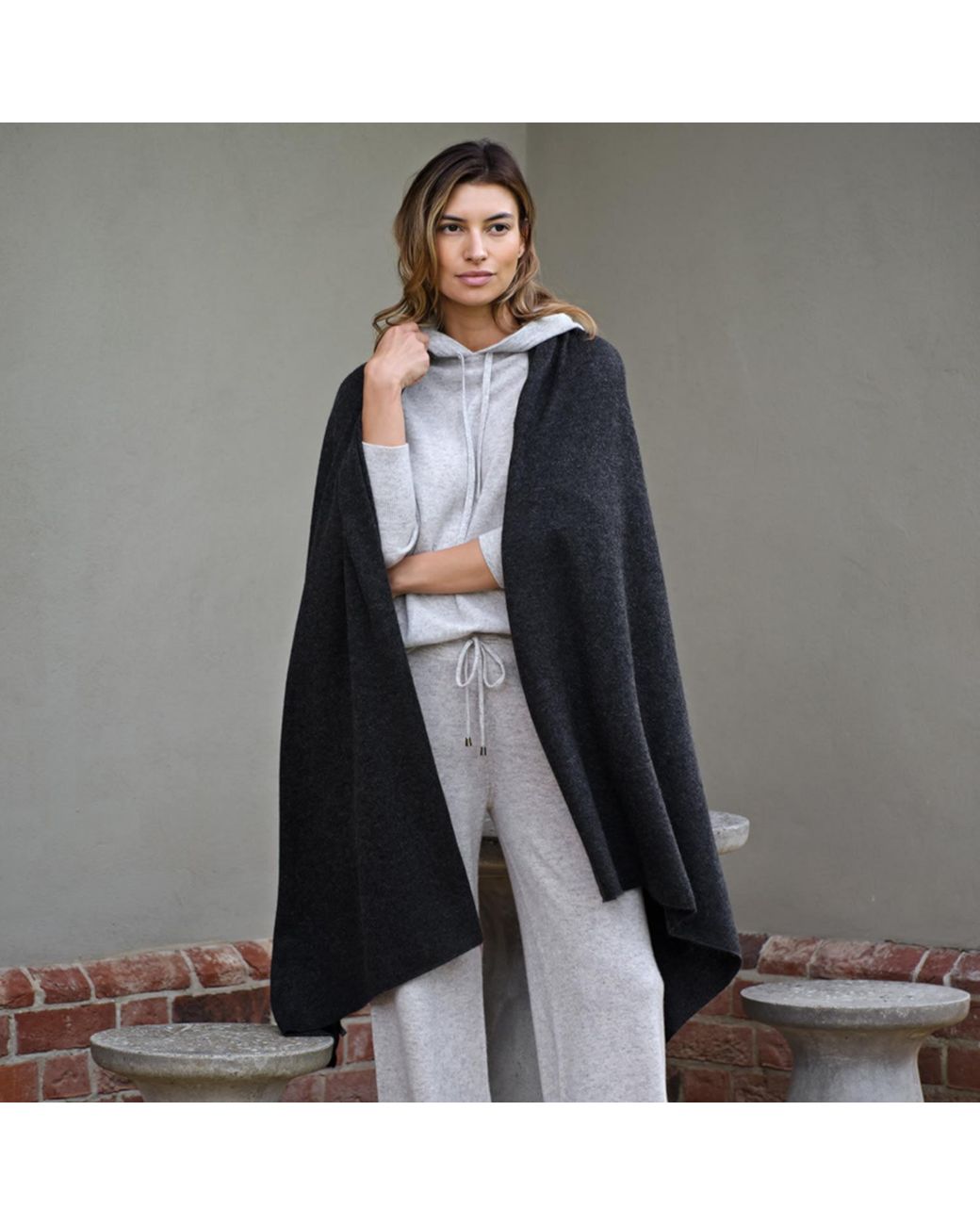 Cove Black Lola Charcoal Cashmere Travel Wrap