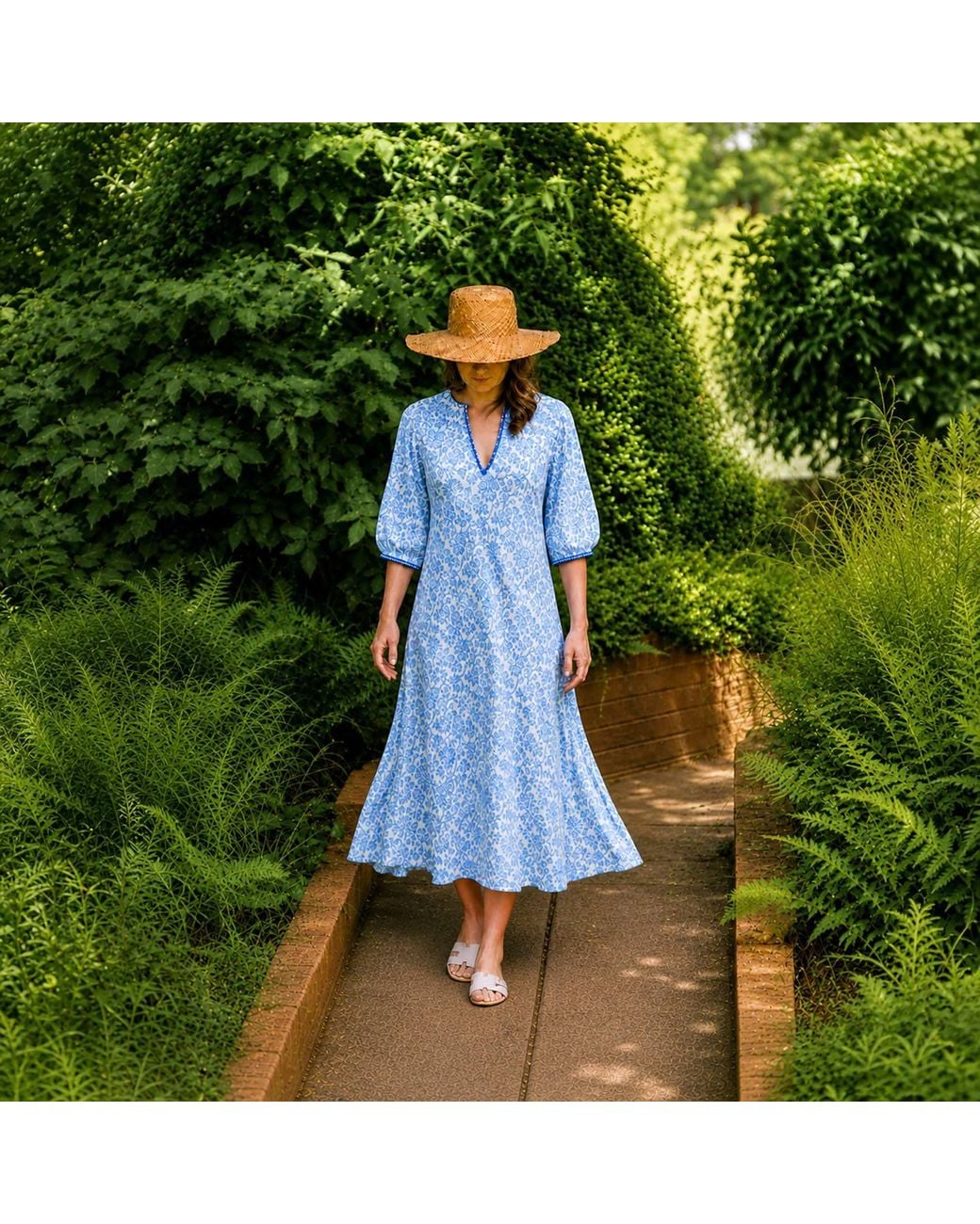 Kaminee Blue Floral Cotton Dress