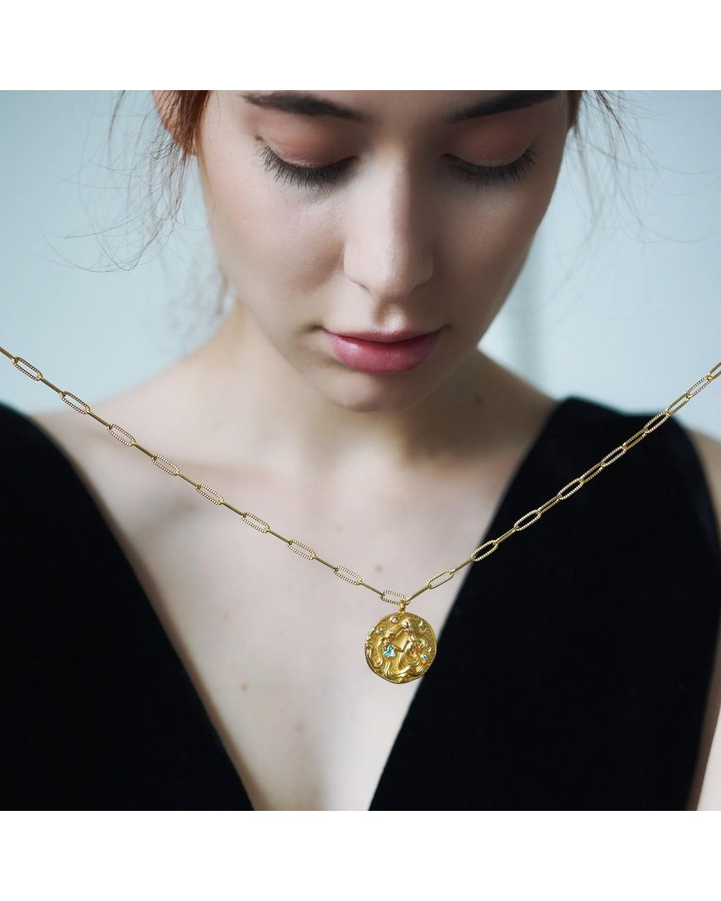 Aurozia Metallic Constellations Aquarius Double-Sided Coin Necklace