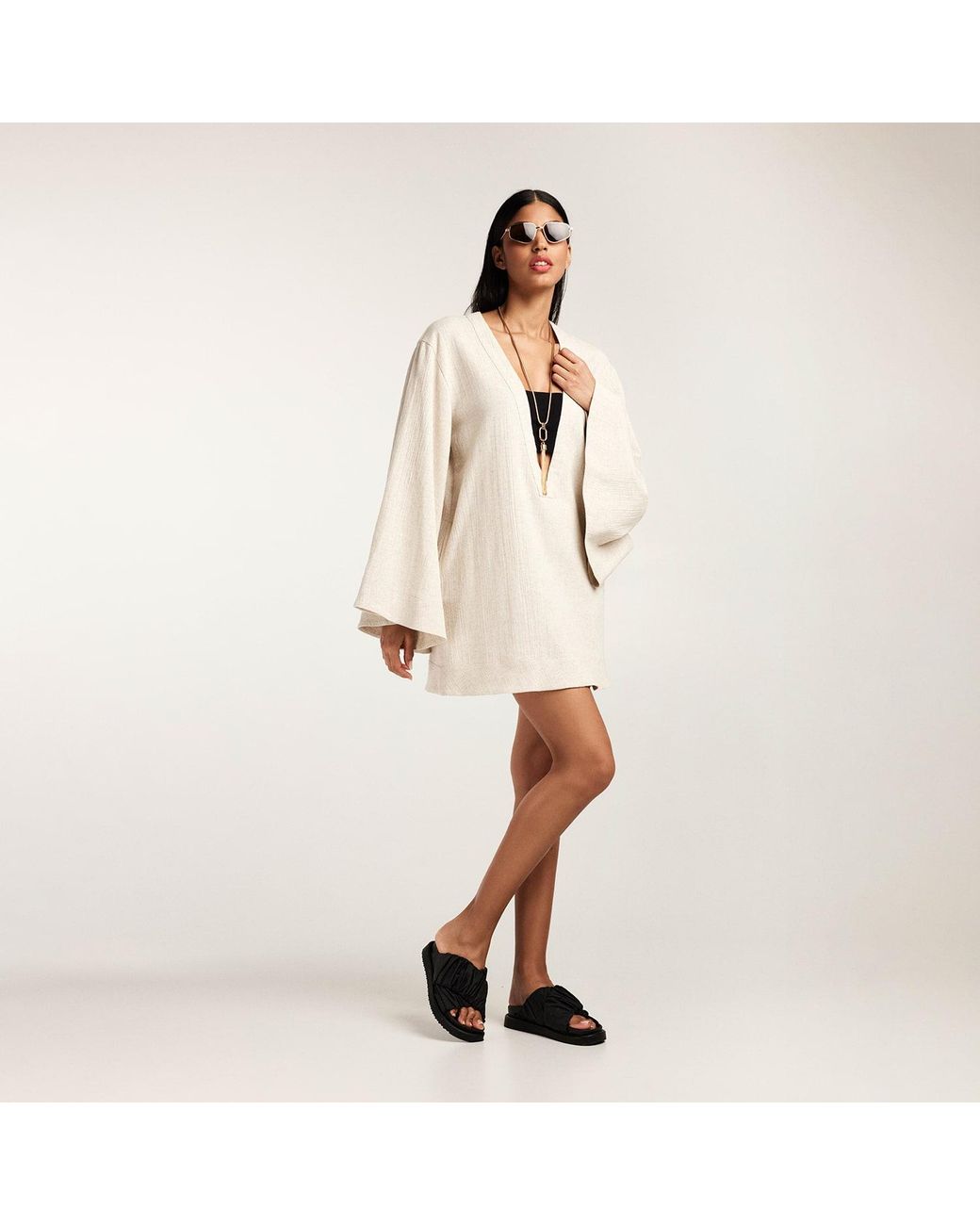ALINA CERNĂTESCU Natural Neutrals Tunis Mini Cotton Linen Holiday Resort Dress