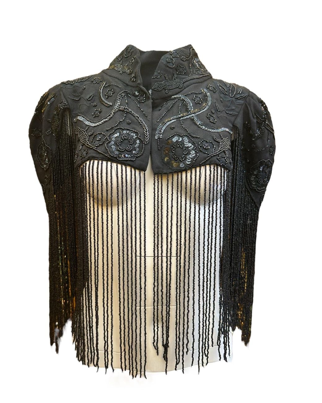 Any Old Iron Gray Hand-Beaded Desert Shrug