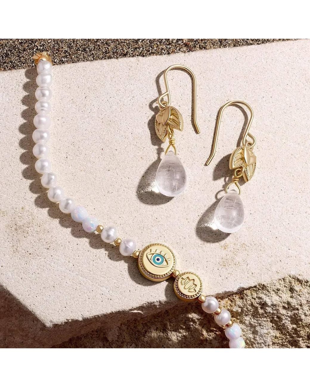 Karma and Luck Metallic Serene Protection Pearl Evil Eye Lotus Bracelet