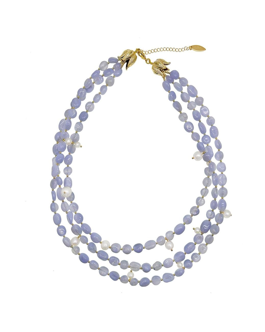 Farra Blue Multi-Layers Lace Agate With Pearls Necklace