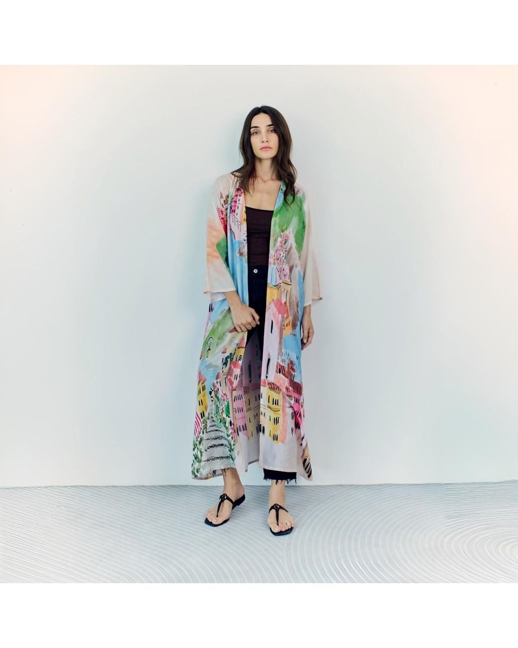 DHARA SHETH DUBAI Blue La Riviera Printed Long Kimono