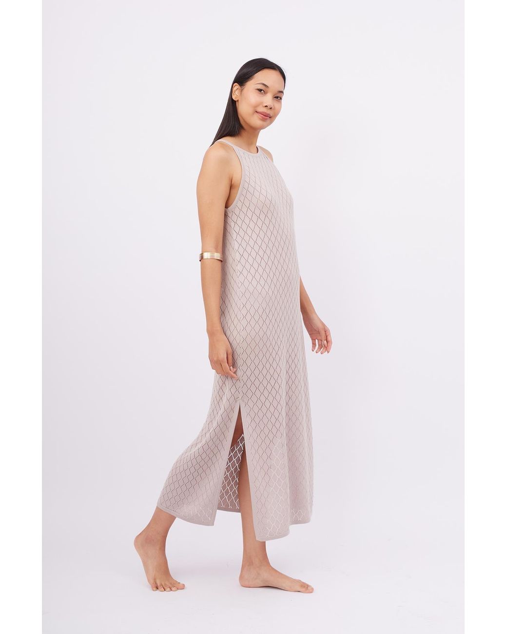 Peraluna Multicolor Neutrals Lisa Openwork Maxi Halter Beach Dress