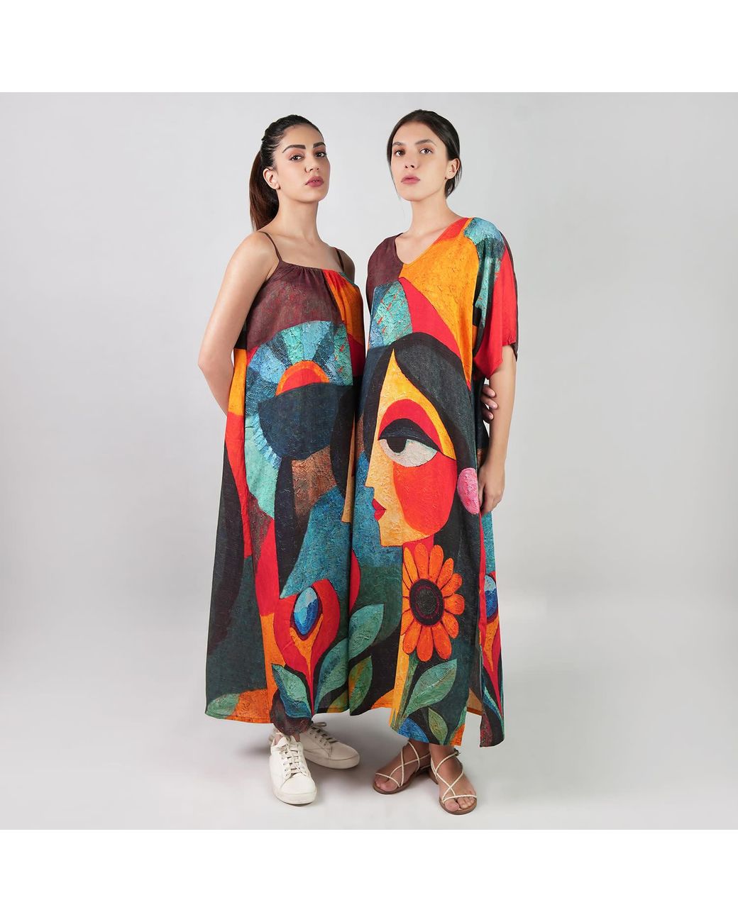 DHARA SHETH DUBAI Red Muse Abstract Art Spaghetti Strap Maxi Dress