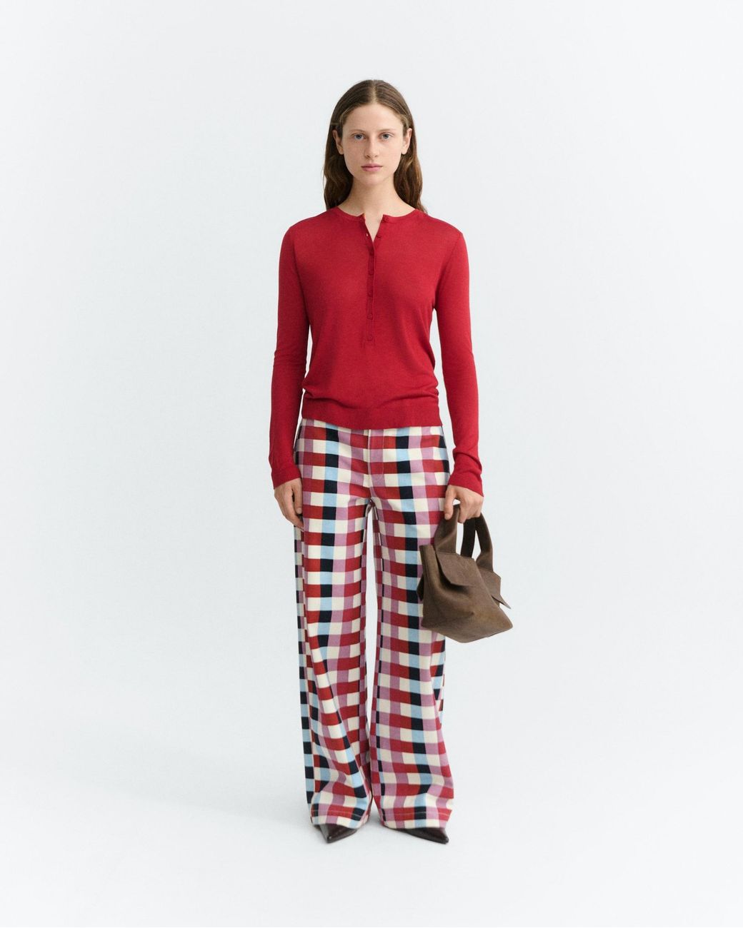 Thinking Mu Red Check Cheshire Serena Straight Trousers