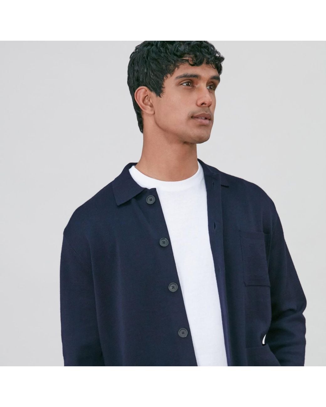 Paul James Knitwear Blue Extra Fine Merino Wool Fabrizio Work Shirt for men