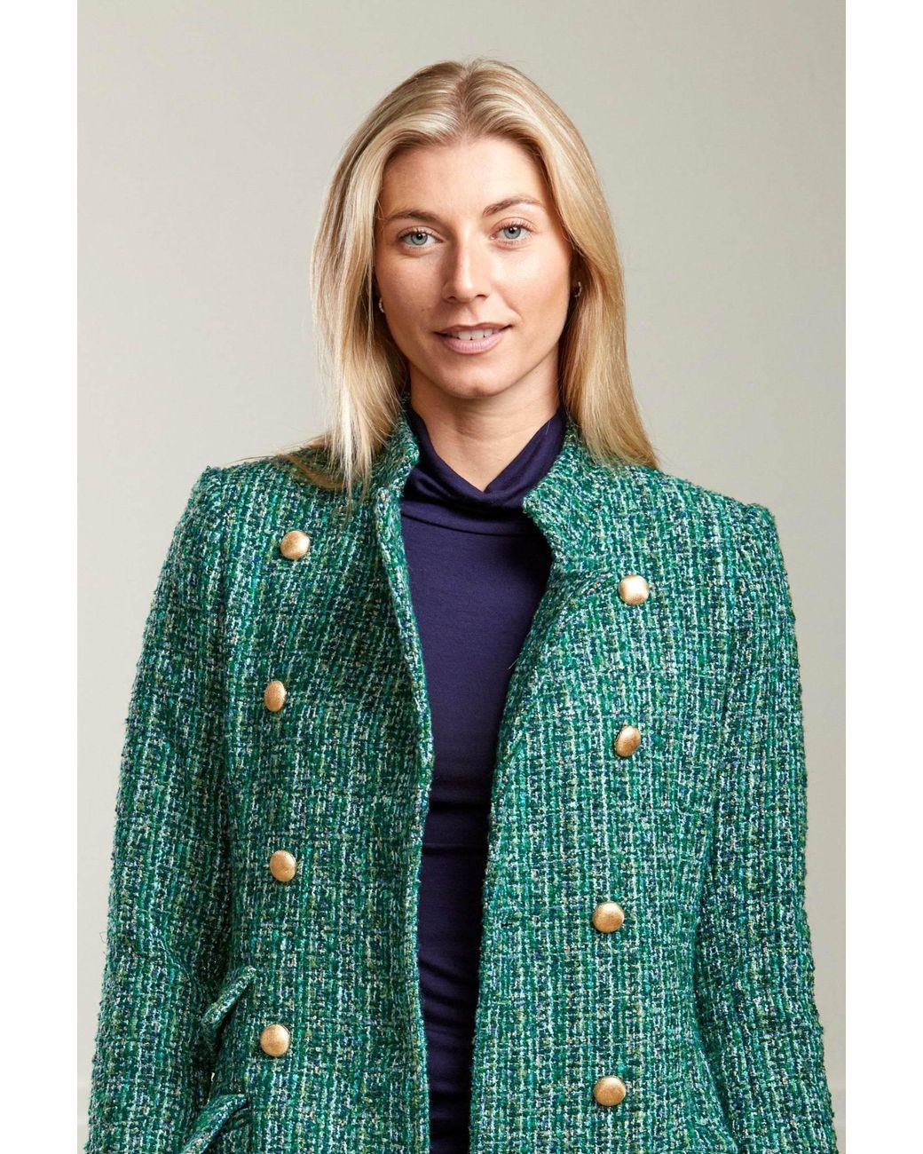 Guinea London Green Military Style Boucle Tweed Coat