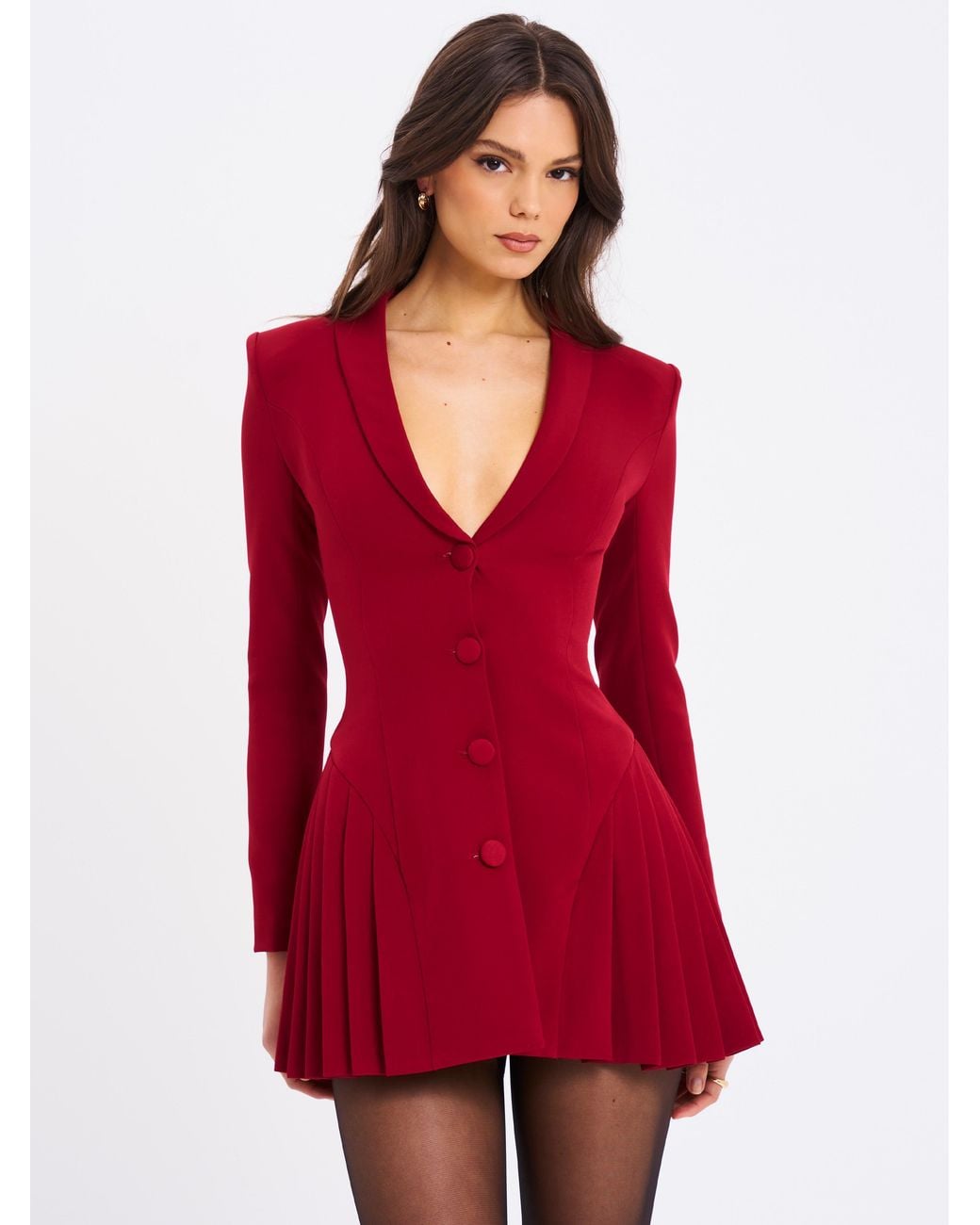 Miss Circle New York Red Delia Burgundy Blazer Dress With Pleated Detail