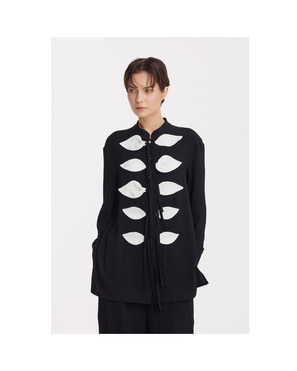 Julia Allert Black Lightweight Crinkled Blouse & Wide-Leg Pants Co-Ord Set –