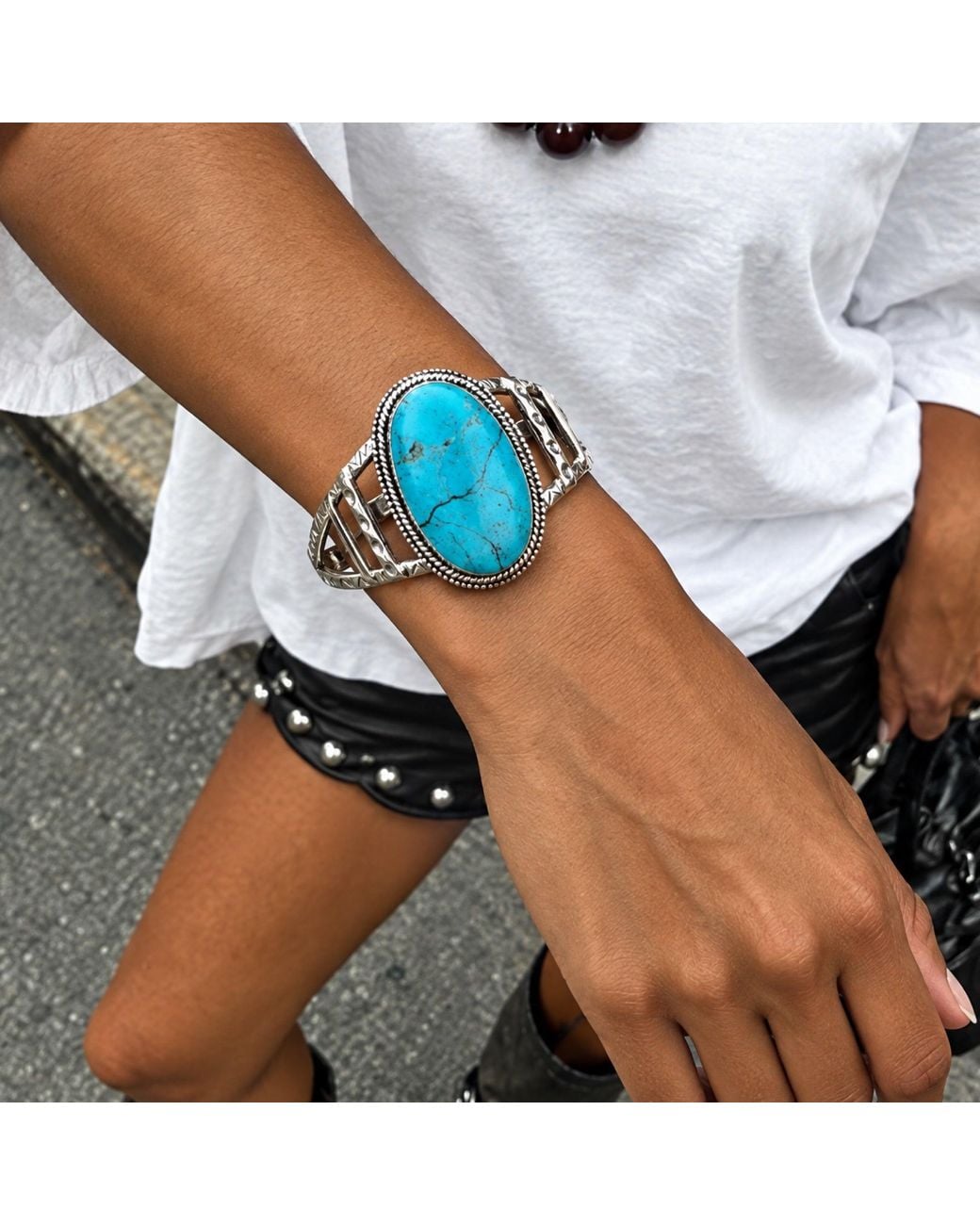 Saéa Blue Large Oval Ladder Cuff Bracelet