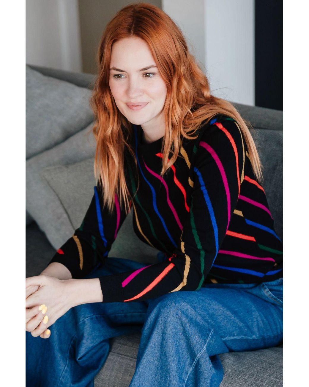 Sugarhill Black Rowena Sweater, Sliding Stripes