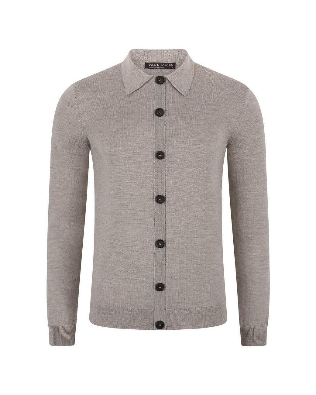 Paul James Knitwear Gray Extra Fine Merino Wool Cassius Polo Cardigan for men