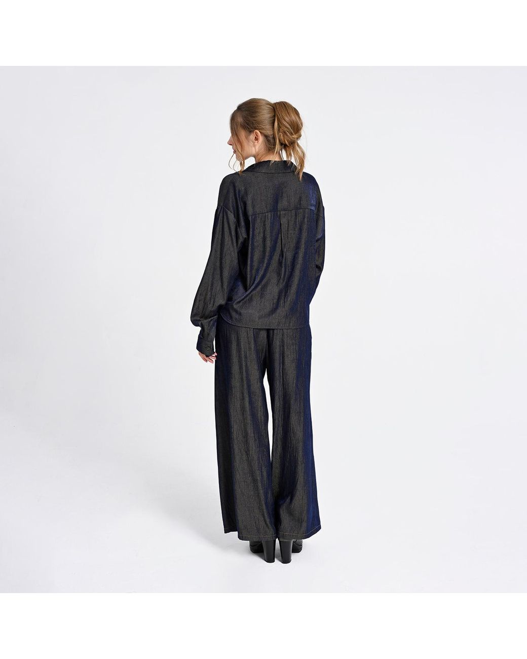 Lalipop Design Blue Relaxed Shirt With Draped Front Hem