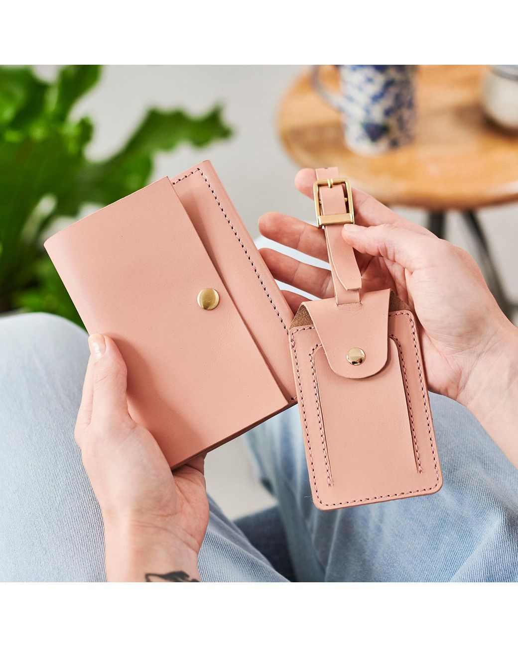 VIDA VIDA Brown Vida Blush Leather Travel Set