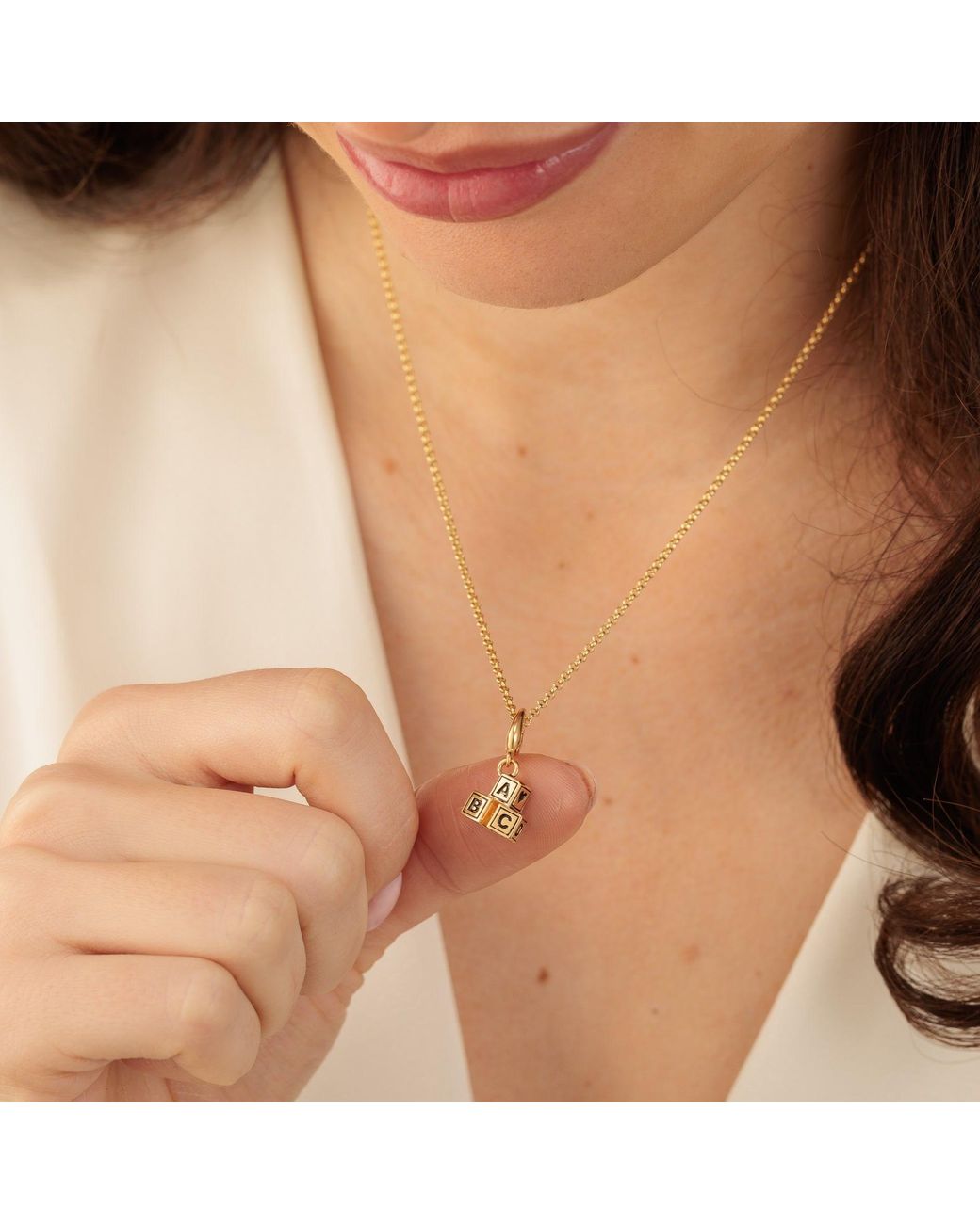 Lily Charmed Metallic Plated Abc Building Block Charm Necklace