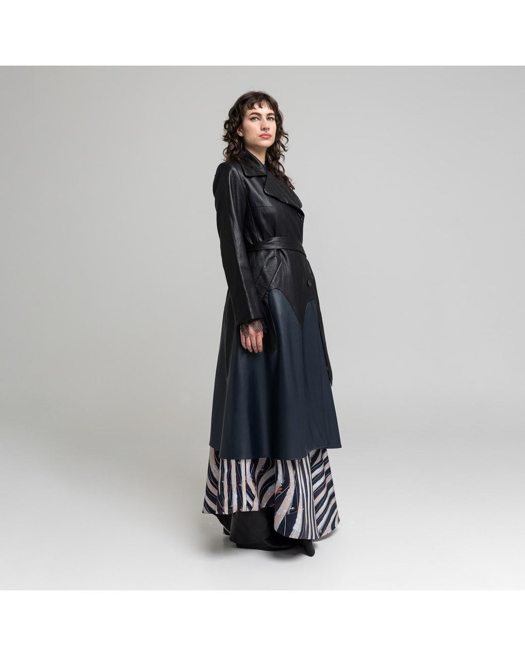 ARTISTA Blue Anastasia Eco-Leather Maxi Coat