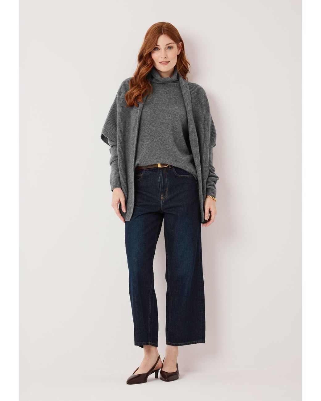 Loop Cashmere Gray Half Cardigan Sleeveless Cardigan