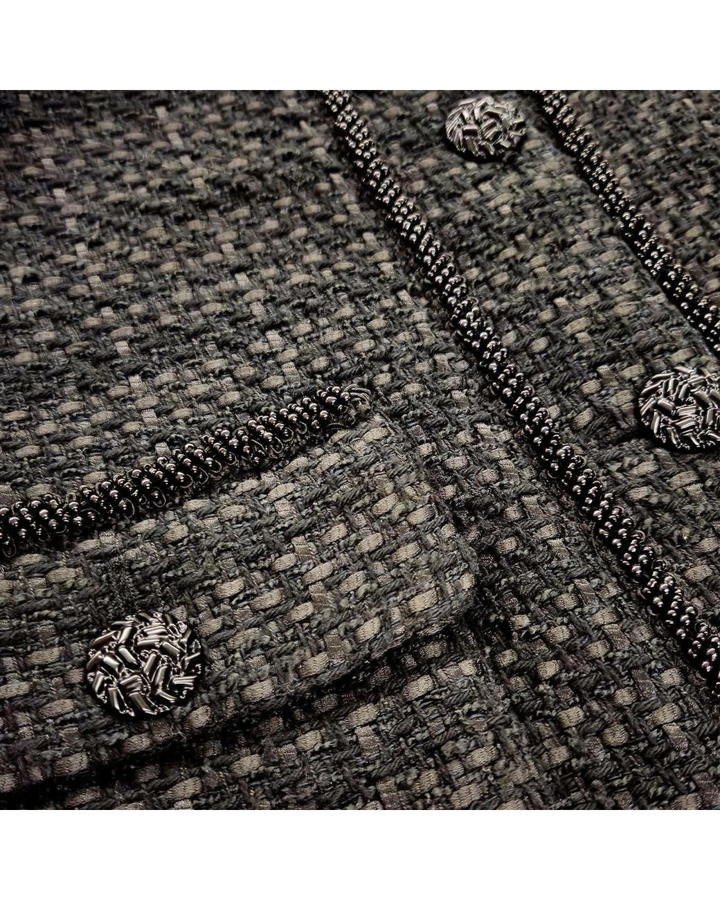 Solgo Atelier Black Pogonia Tweed Bouclé Cropped Jacket With Beaded Trim