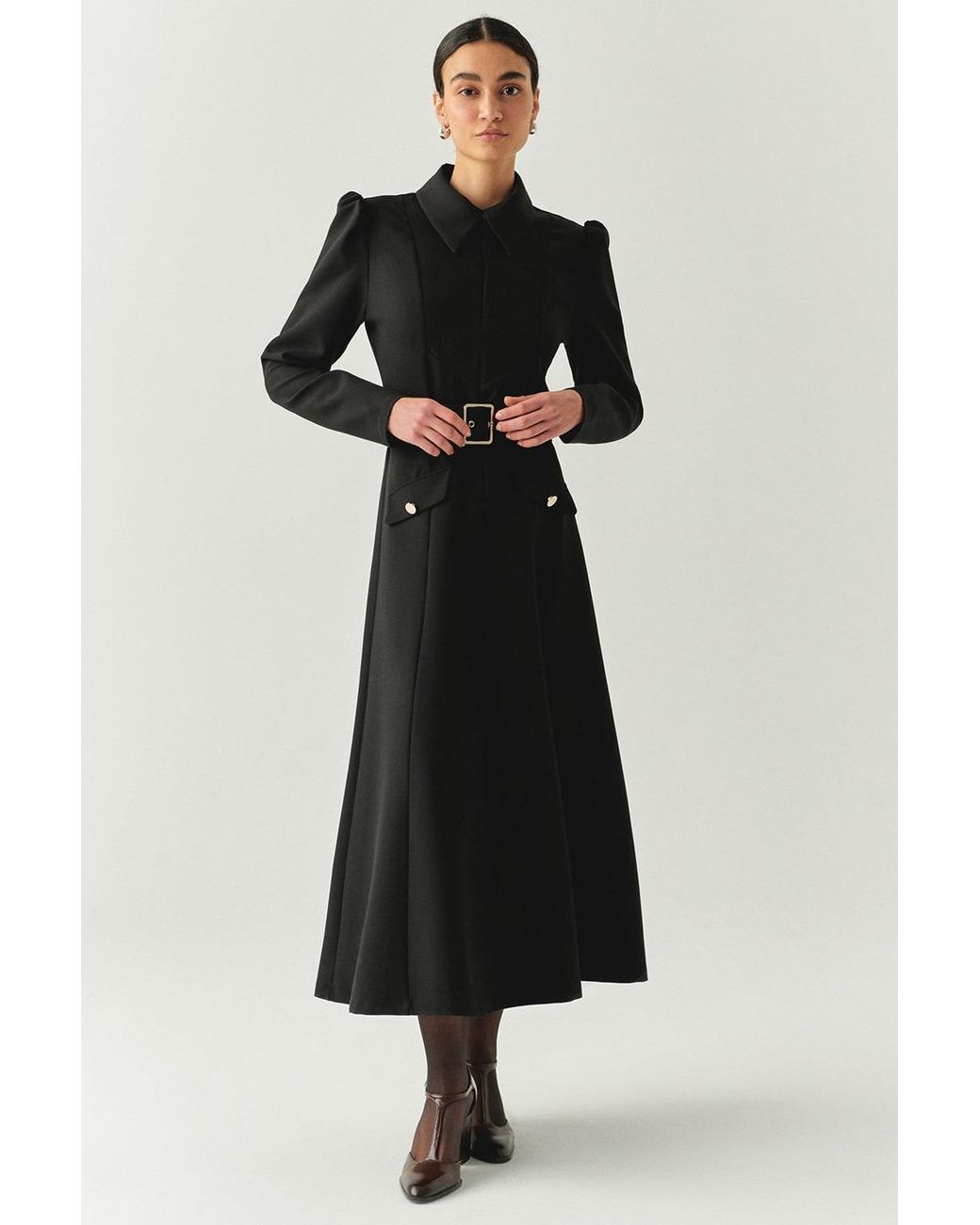 Exquise Black Bailee Slim Fit Belted Midi Dress