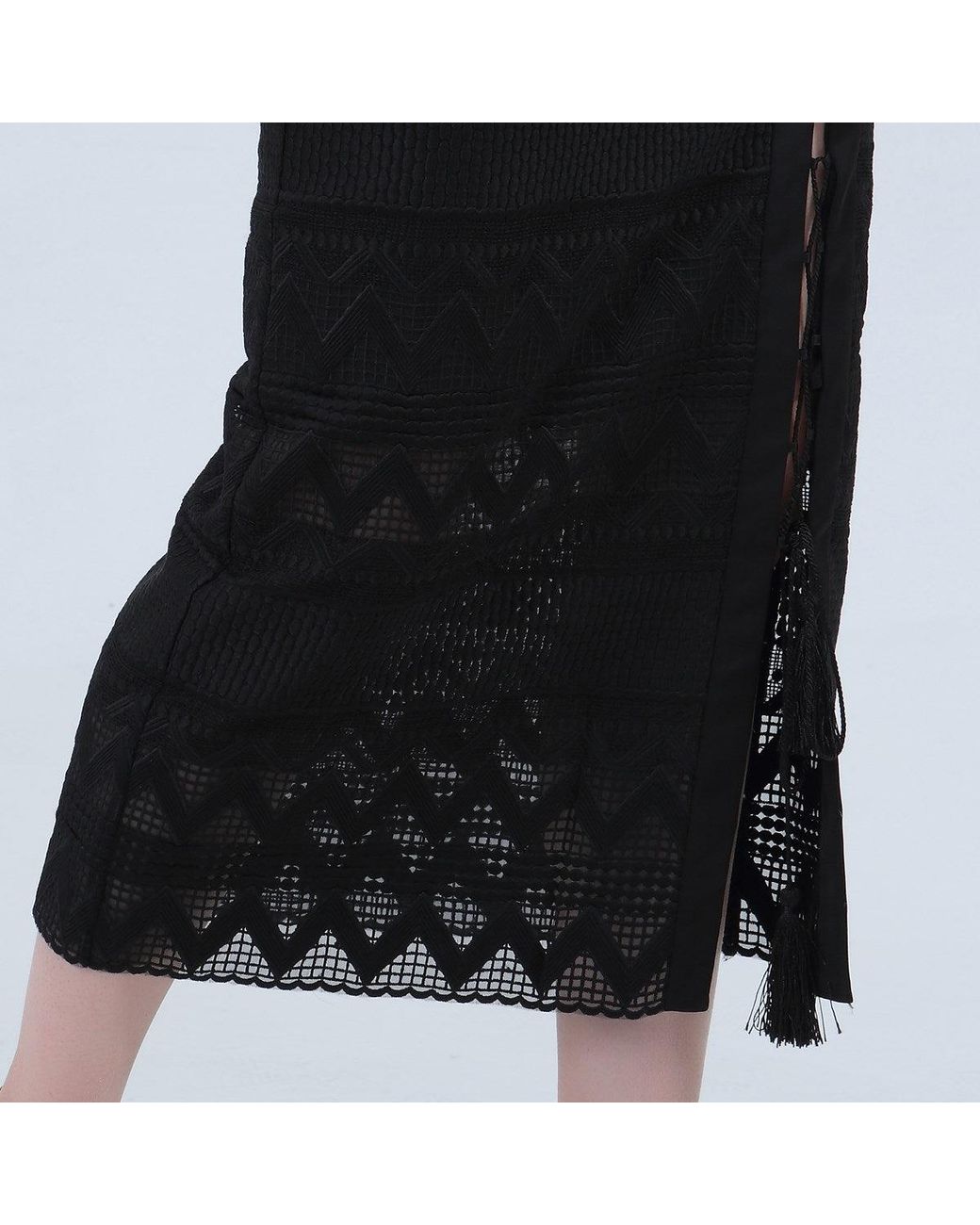 Smart and Joy Black Geometrical Lace Midi Skirt