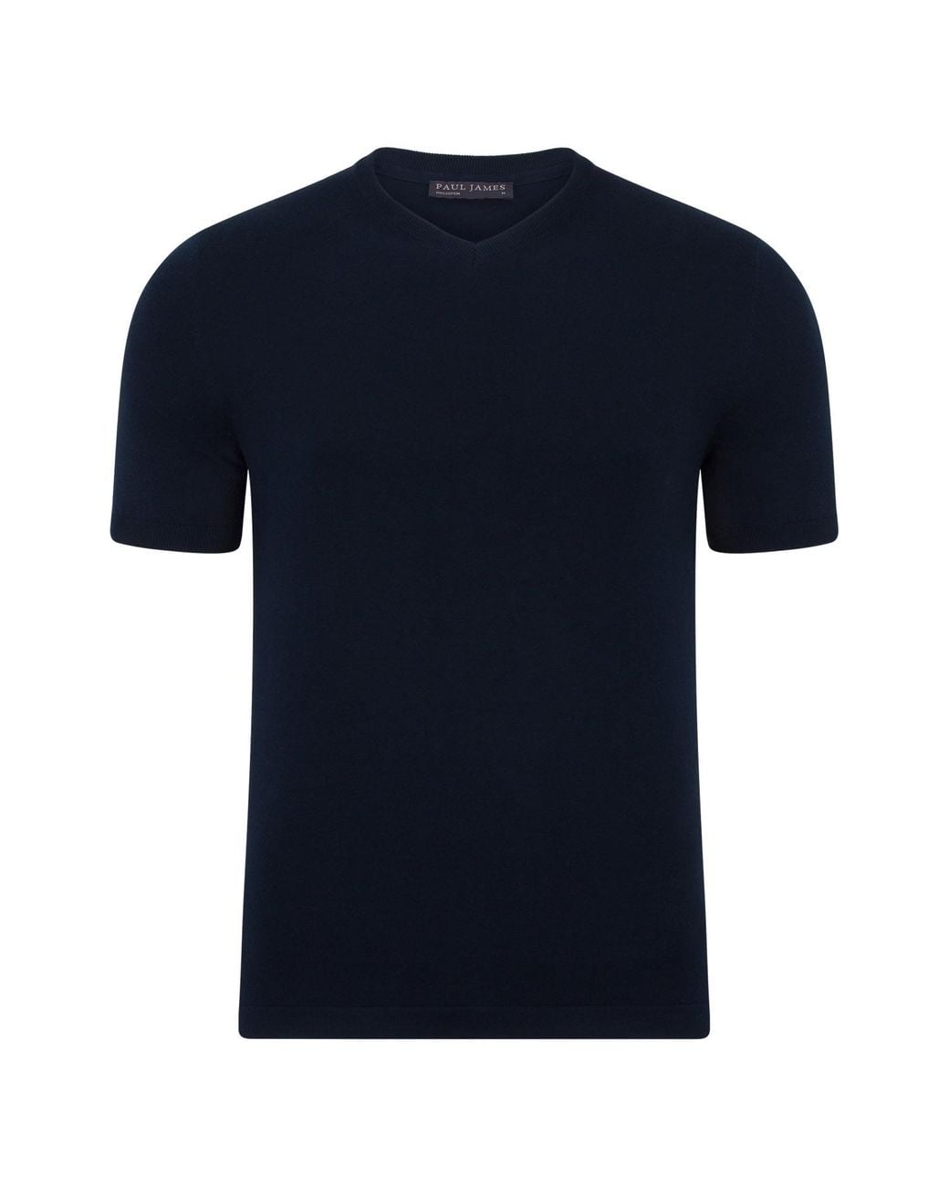 Paul James Knitwear Blue Ultra Fine Cotton Hudson High V Neck Knitted T-Shirt for men