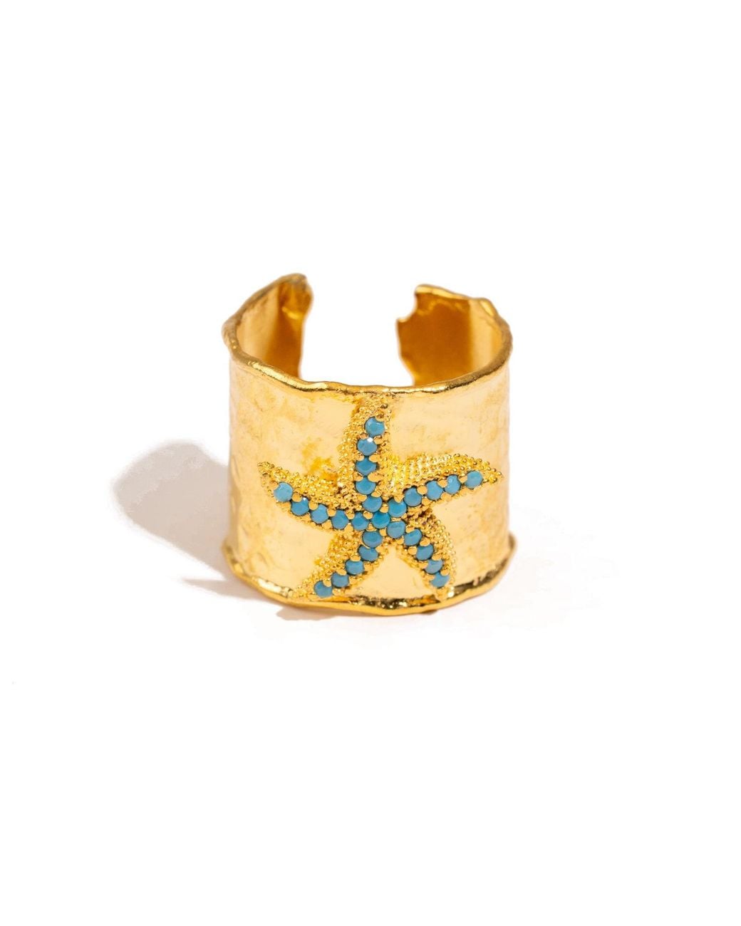 Ebru Jewelry Yellow Starfish Adjustable Cuff Ring