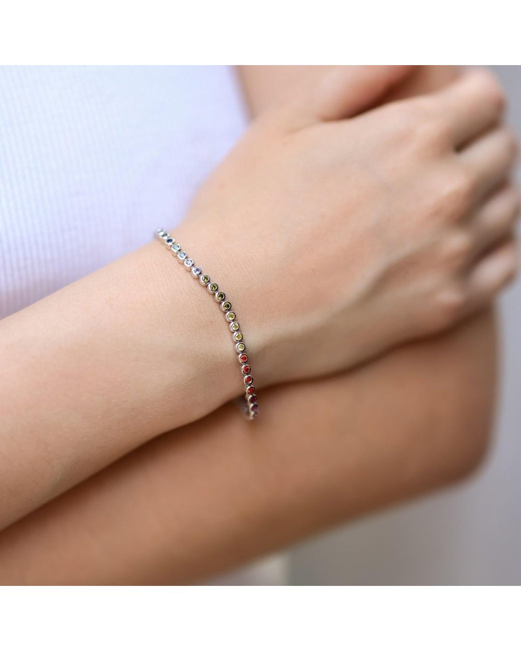 Spero London Metallic Sterling Multicolour Bezel Tennis Bracelet