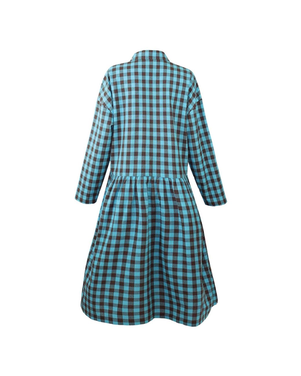 Zenzee Blue Cotton Linen Gingham Shirt Dress
