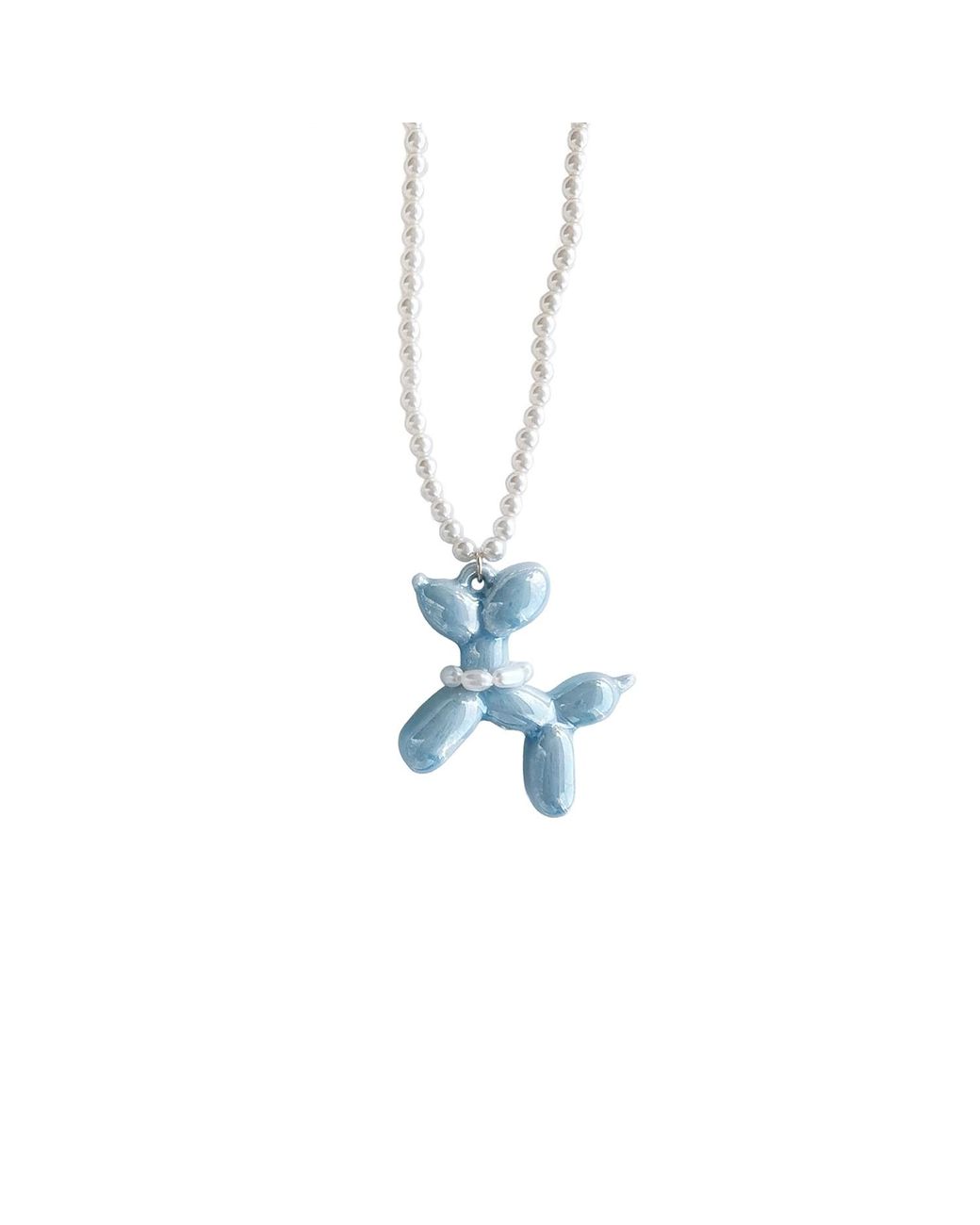 POPORCELAIN Blue Baby Porcelain Balloon Doggie Pearl Necklace