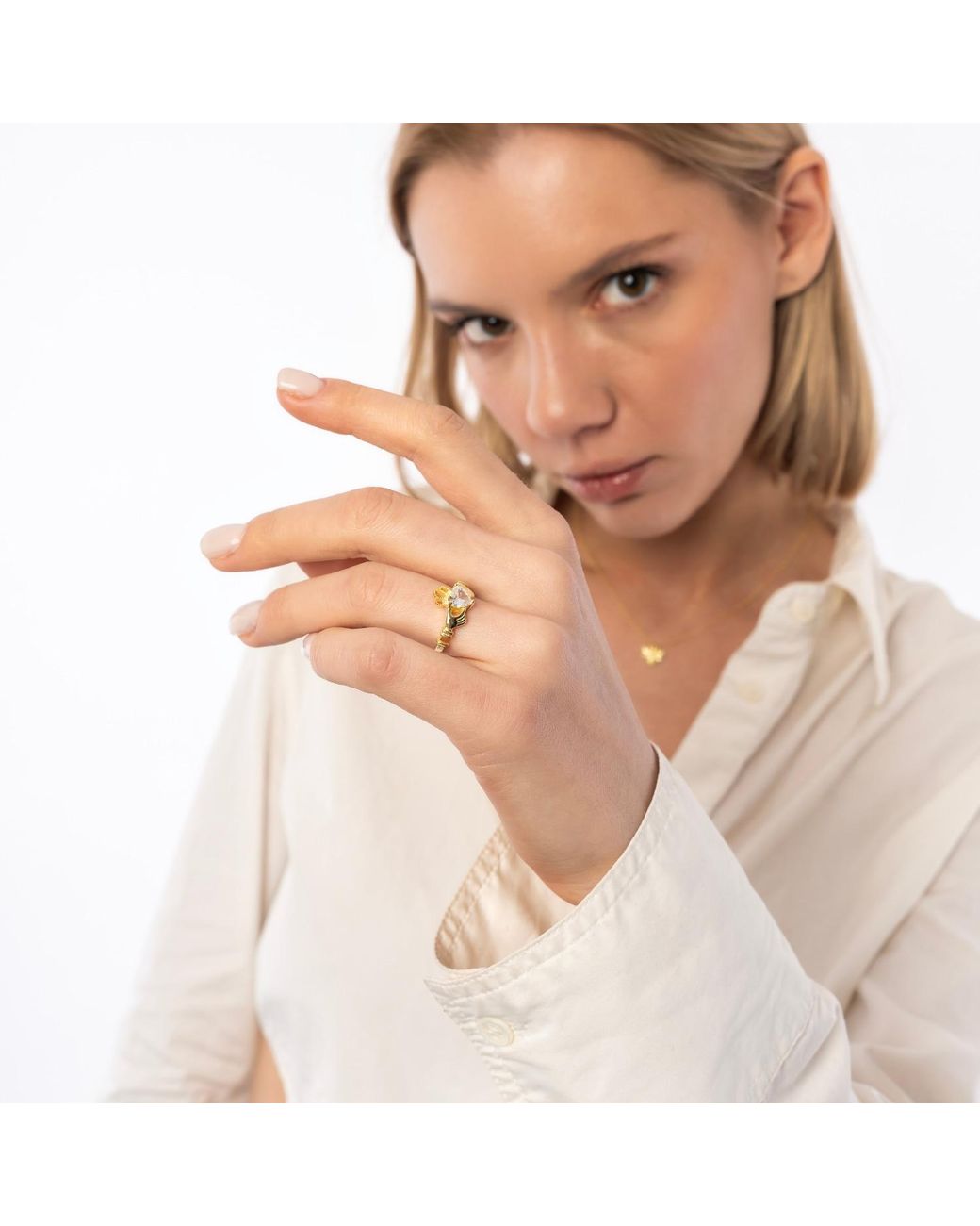 Spero London Metallic Sterling Clear Claddagh Ring