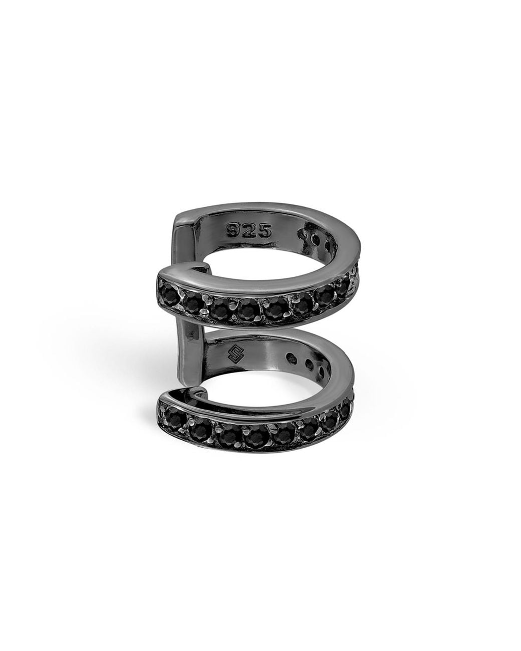 SALLY SKOUFIS Black Edge Duo Ear Cuff With Made Cz Diamond Stimulant