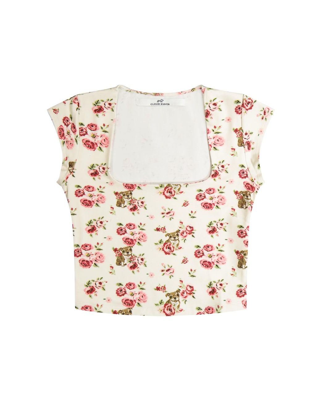 Cloud Haven Blue Rose Bulldog Square Neck Tee